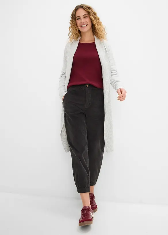 Pantaloni barrel in velluto di misto cotone elasticizzato, bonprix