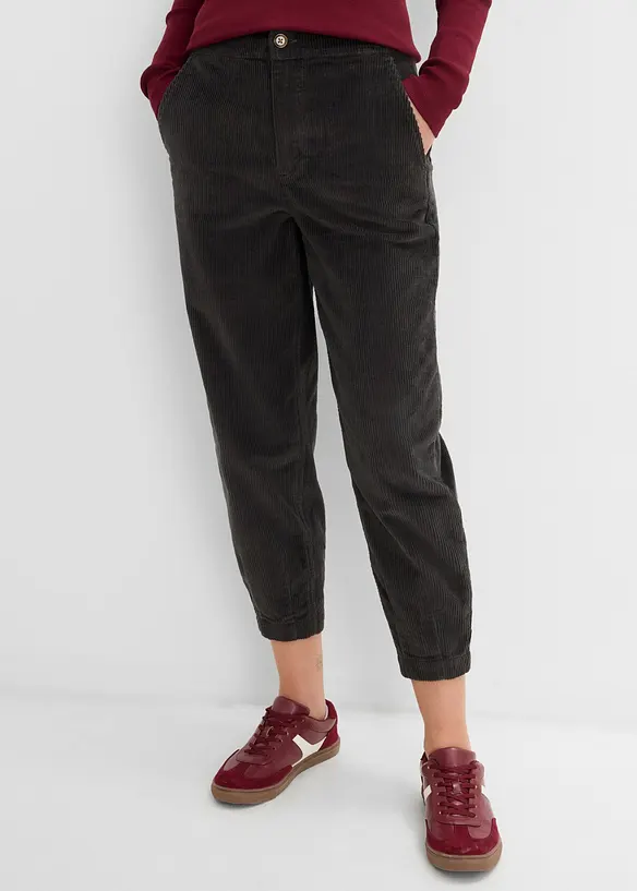 Pantaloni barrel in velluto di misto cotone elasticizzato, bonprix