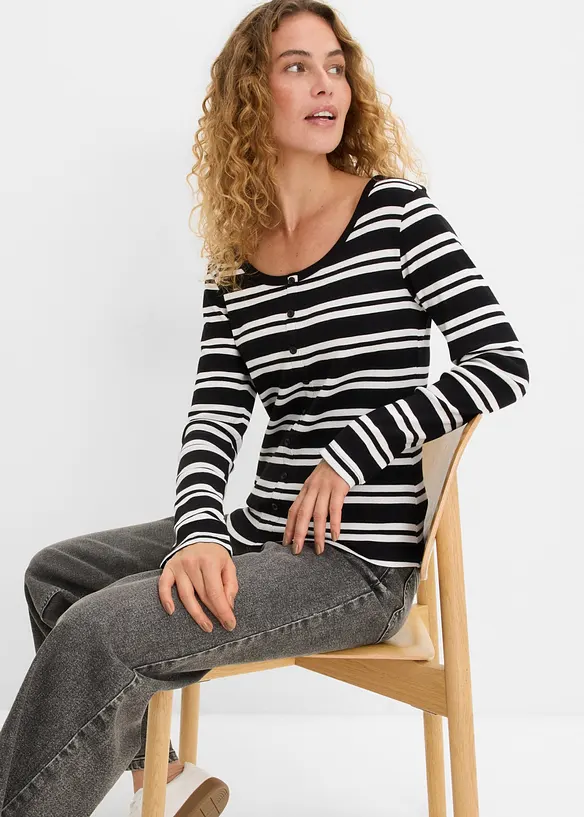 Maglia a maniche lunghe a costine in puro cotone biologico (pacco da 2), bonprix