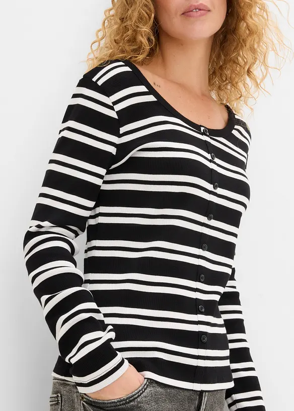 Maglia a maniche lunghe a costine in puro cotone biologico (pacco da 2), bonprix