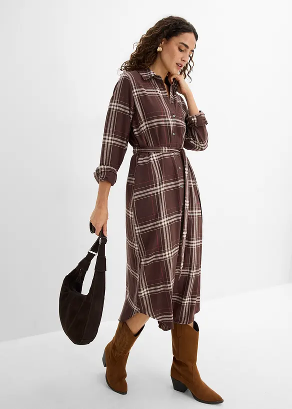 Abito midi in flanella di puro cotone, bonprix