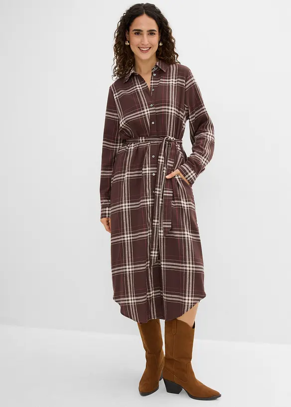 Abito midi in flanella di puro cotone, bonprix