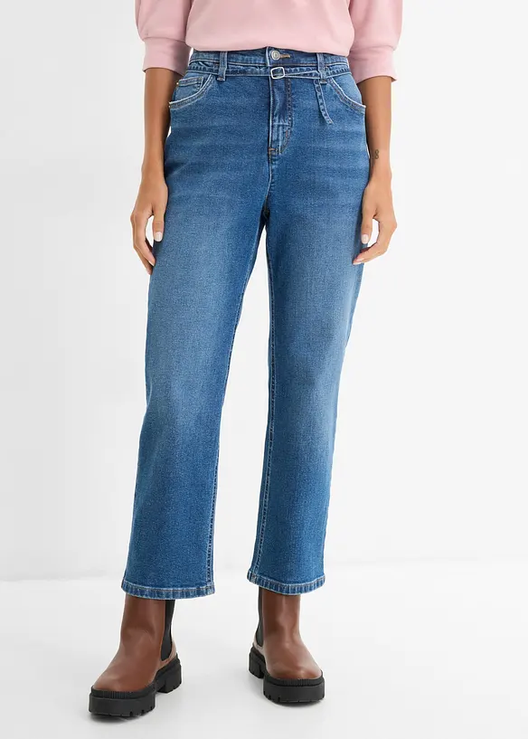 Jeans straight cropped, vita alta, bonprix