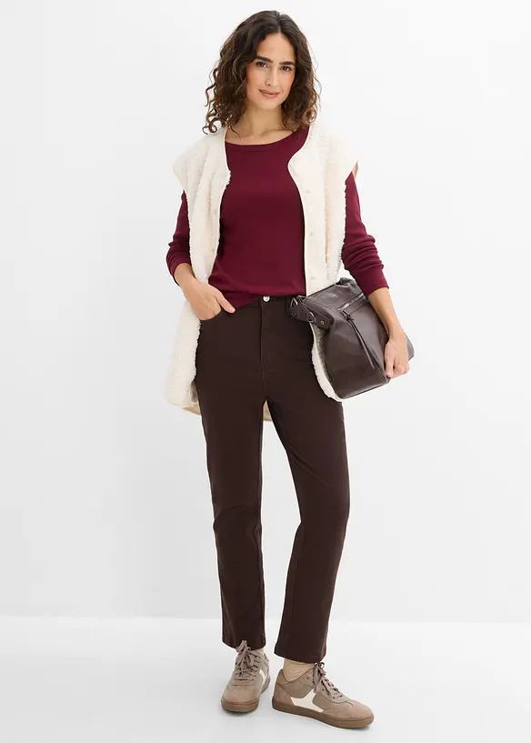 Pantaloni bootcut cropped in twill di misto cotone, bonprix