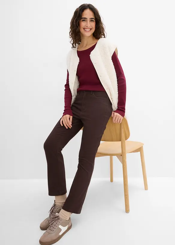 Pantaloni bootcut cropped in twill di misto cotone, bonprix