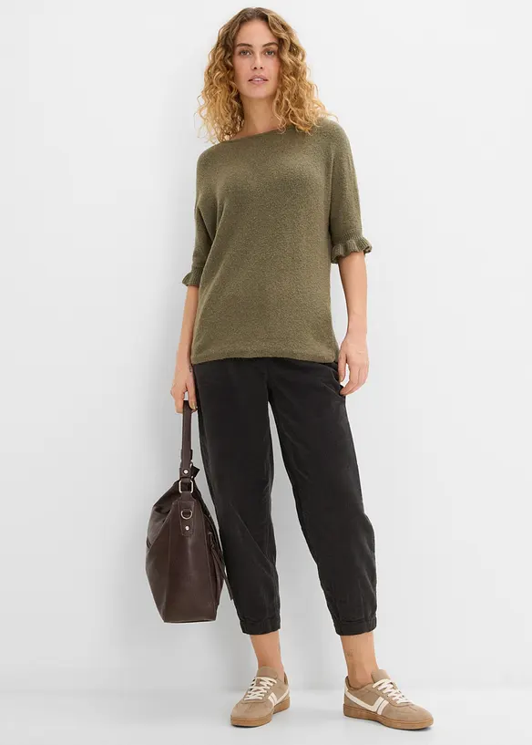 Maglione in misto cotone con maniche a volant, bonprix