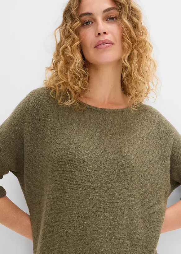 Maglione in misto cotone con maniche a volant, bonprix