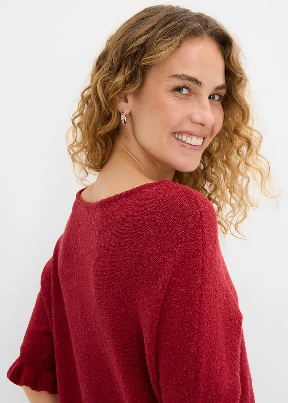 Maglione in misto cotone con maniche a volant, bonprix