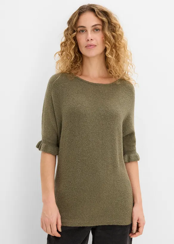 Maglione in misto cotone con maniche a volant, bonprix