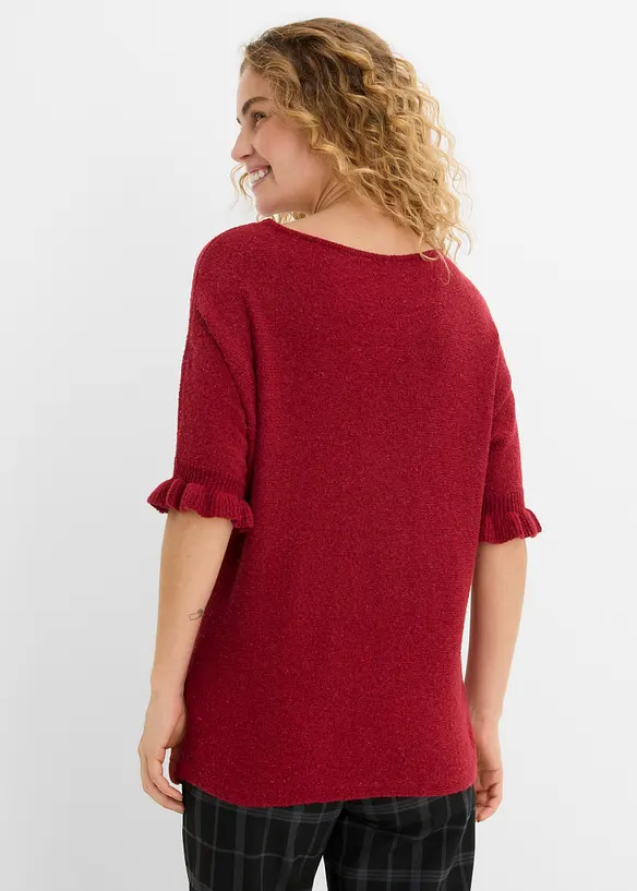 Maglione in misto cotone con maniche a volant, bonprix