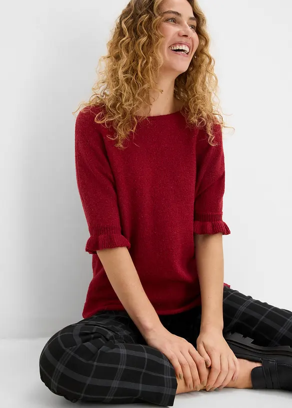 Maglione in misto cotone con maniche a volant, bonprix