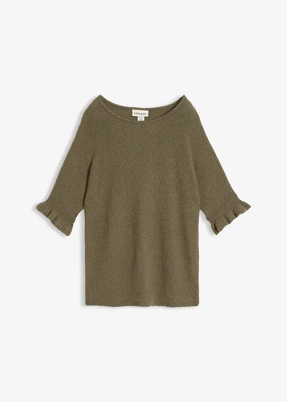 Maglione in misto cotone con maniche a volant, bonprix