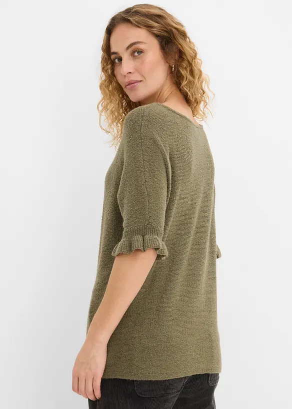 Maglione in misto cotone con maniche a volant, bonprix