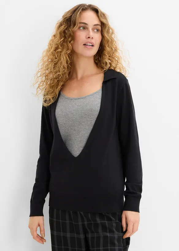 Maglione in filato fine misto viscosa con effetto layering, bonprix