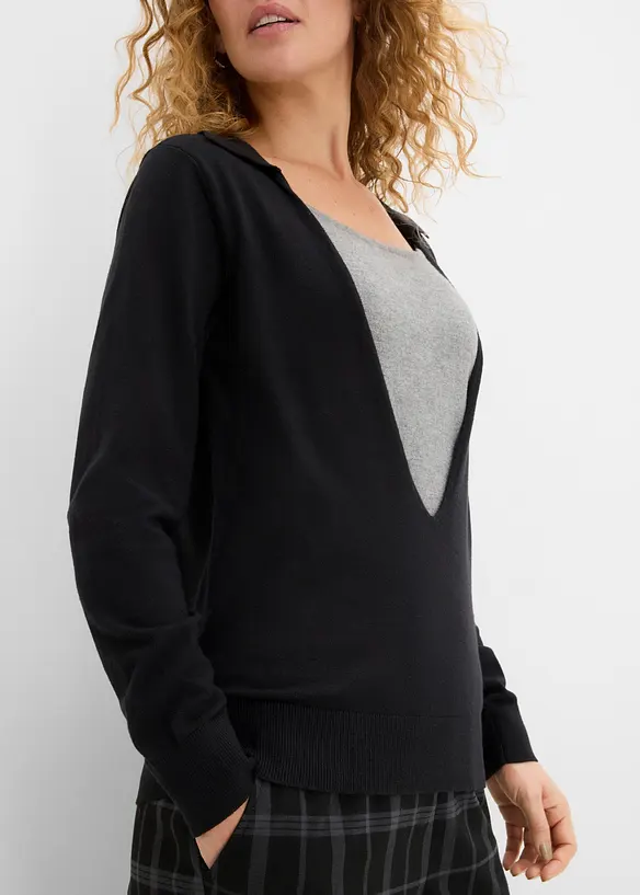 Maglione in filato fine misto viscosa con effetto layering, bonprix