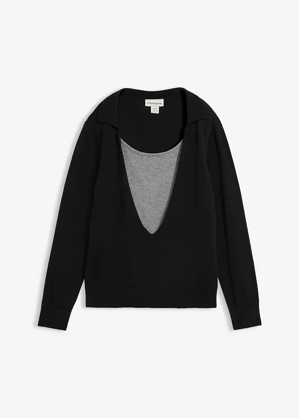 Maglione in filato fine misto viscosa con effetto layering, bonprix