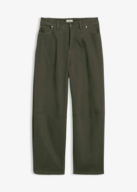 Pantaloni barrel in twill di cotone con vita comoda, bonprix