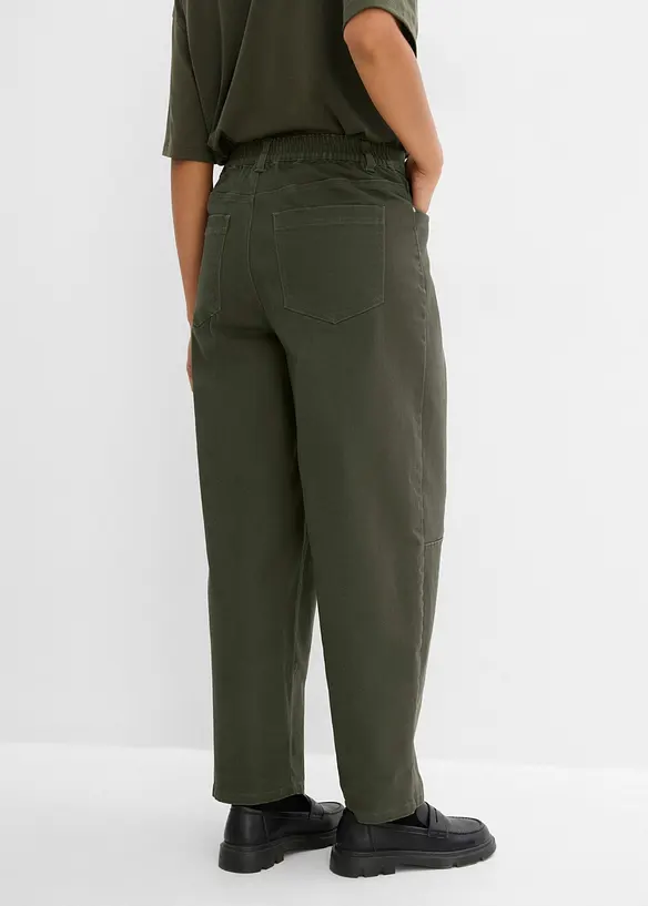 Pantaloni barrel in twill di cotone con vita comoda, bonprix