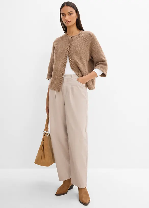Pantaloni barrel in twill di cotone con vita comoda, bonprix