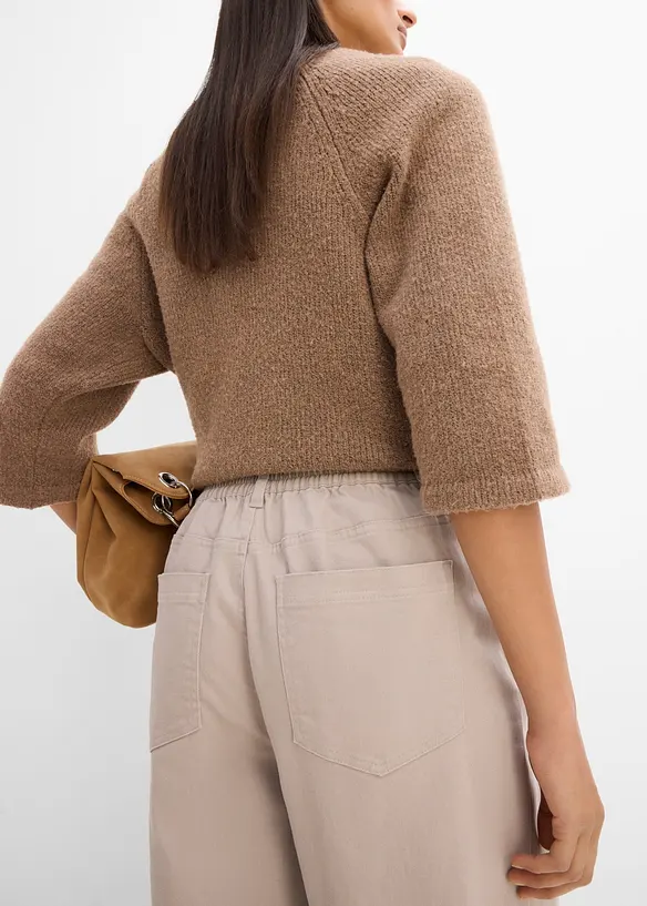 Pantaloni barrel in twill di cotone con vita comoda, bonprix