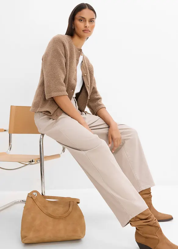 Pantaloni barrel in twill di cotone con vita comoda, bonprix