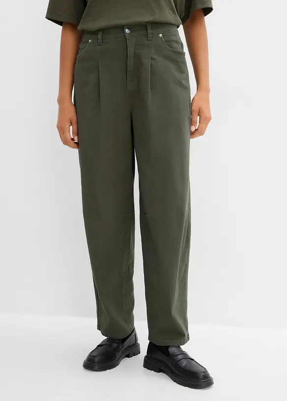 Pantaloni barrel in twill di cotone con vita comoda, bonprix