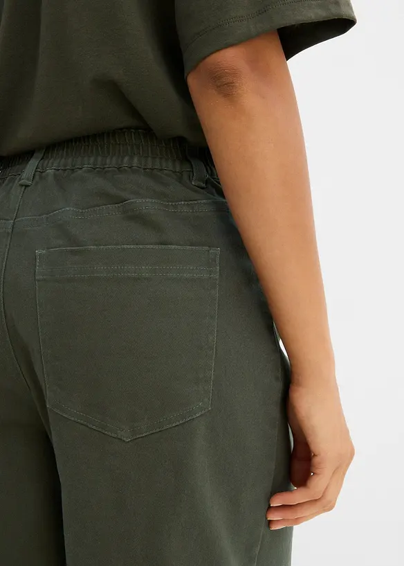 Pantaloni barrel in twill di cotone con vita comoda, bonprix