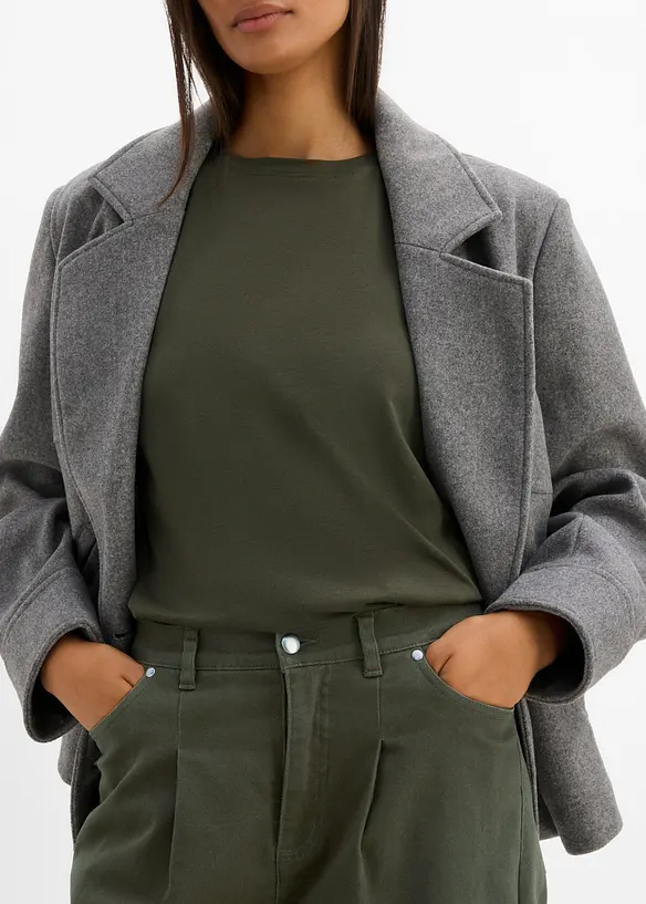 Pantaloni barrel in twill di cotone con vita comoda, bonprix