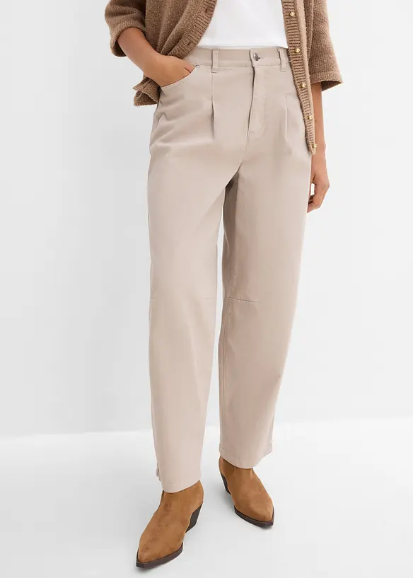 Pantaloni barrel in twill di cotone con vita comoda, bonprix