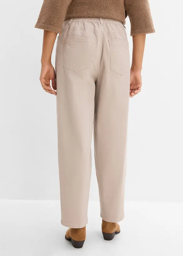 Pantaloni barrel in twill di cotone con vita comoda, bonprix