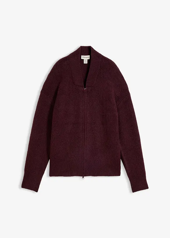 Cardigan con zip in morbido in misto lana, bonprix