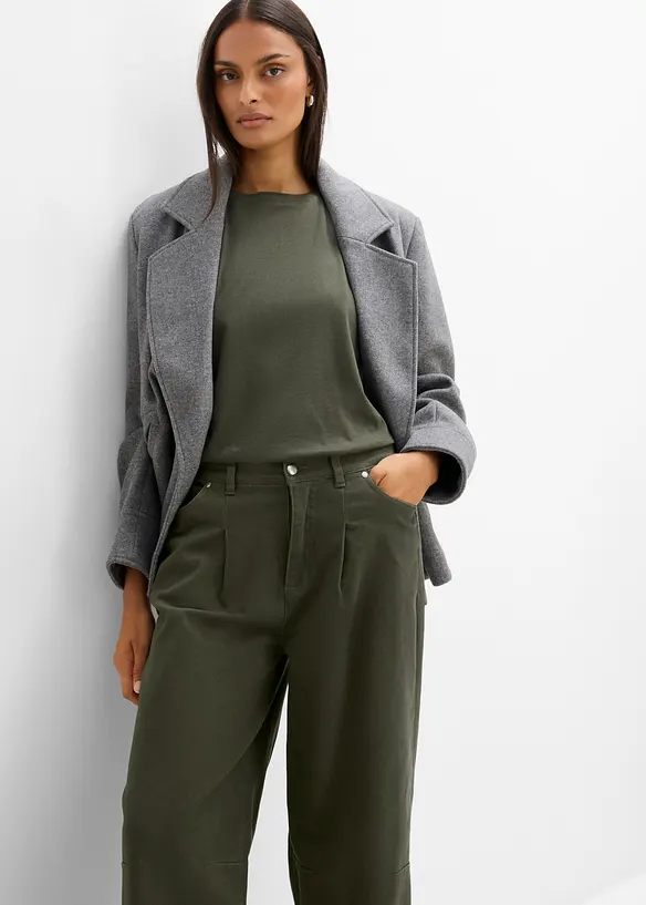 Pantaloni barrel in twill di cotone con vita comoda, bonprix