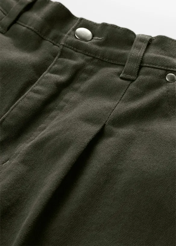 Pantaloni barrel in twill di cotone con vita comoda, bonprix