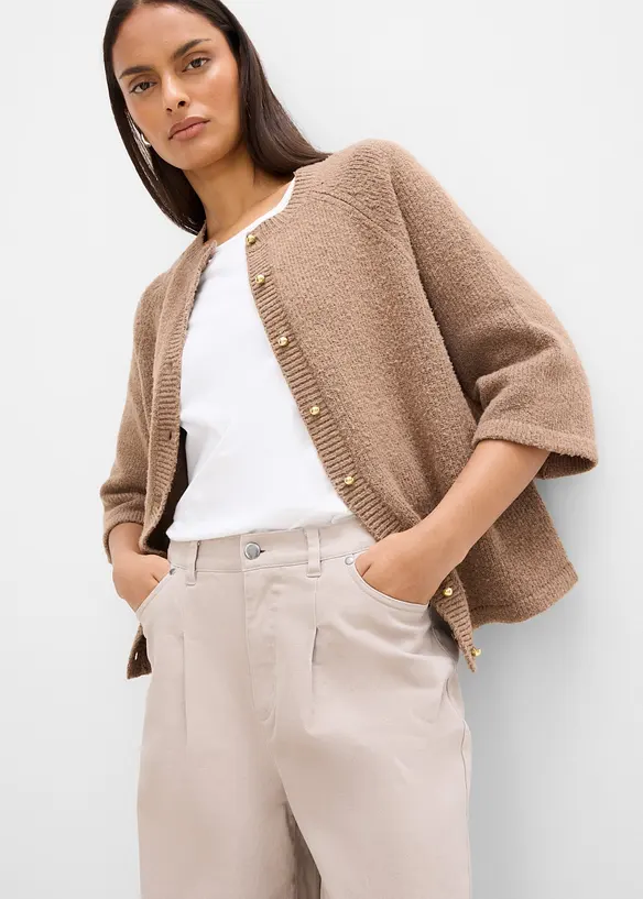 Pantaloni barrel in twill di cotone con vita comoda, bonprix