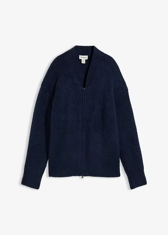 Cardigan con zip in morbido in misto lana, bonprix