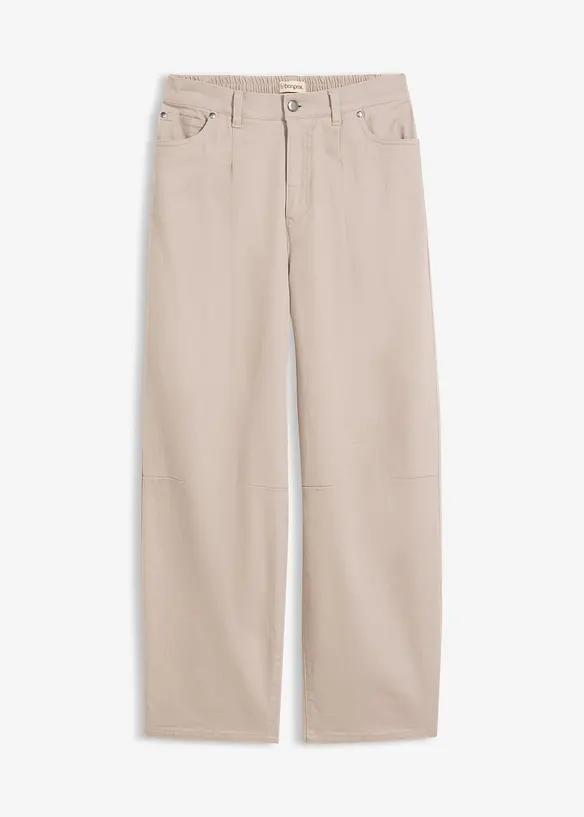 Pantaloni barrel in twill di cotone con vita comoda, bonprix