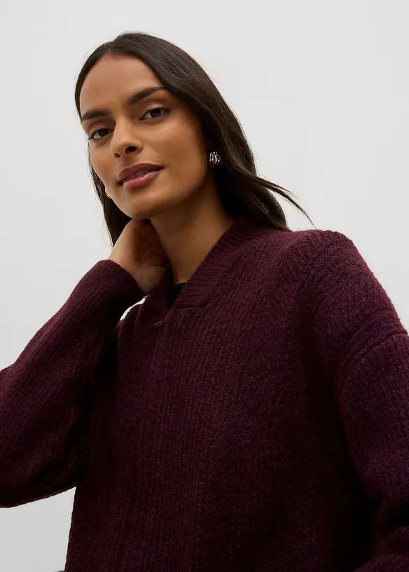 Cardigan con zip in morbido in misto lana, bonprix