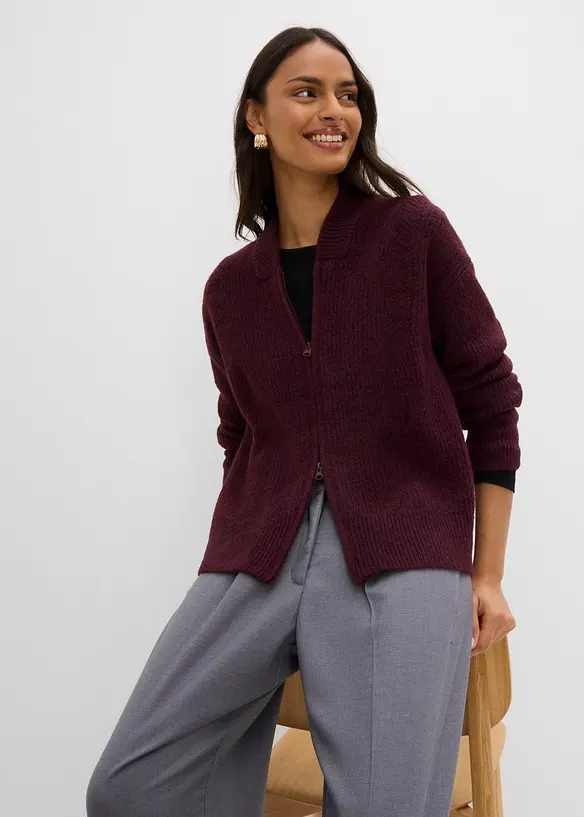 Cardigan con zip in morbido in misto lana, bonprix