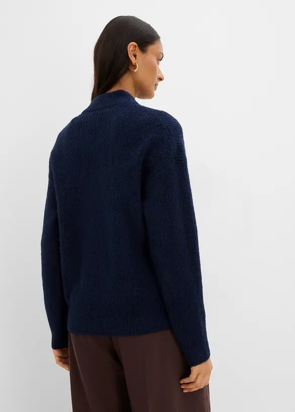 Cardigan con zip in morbido in misto lana, bonprix