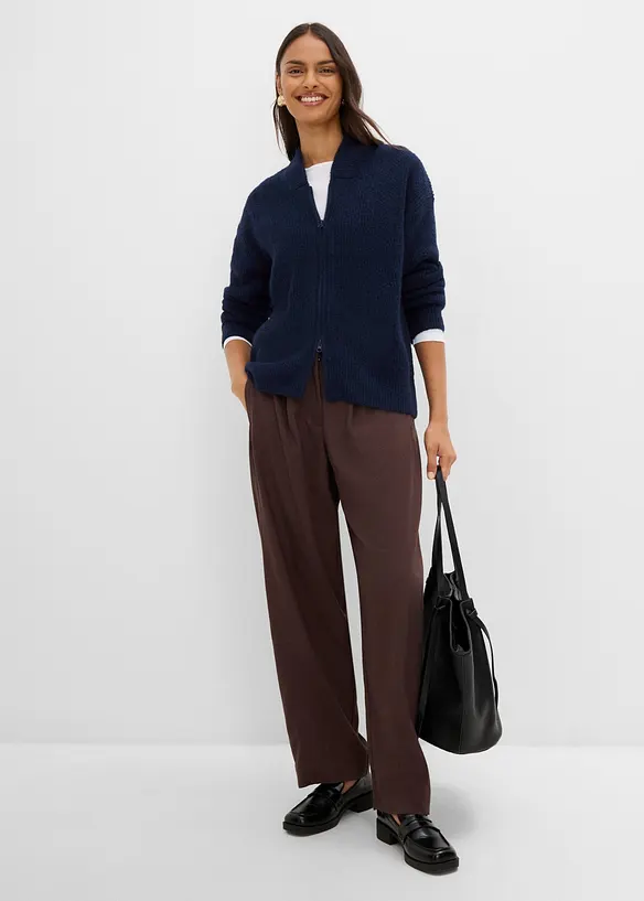 Cardigan con zip in morbido in misto lana, bonprix