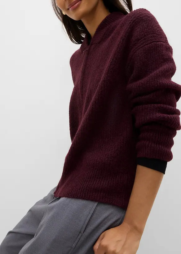 Cardigan con zip in morbido in misto lana, bonprix