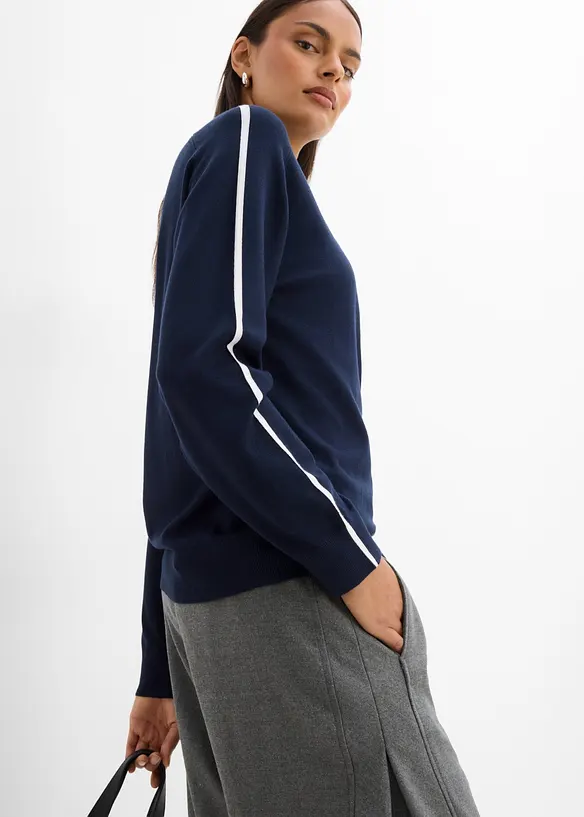 Maglione in filato fine di misto viscosa con dettaglio a contrasto, bonprix