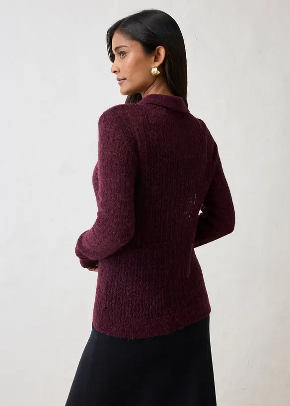 Maglione stile polo in maglia morbida traforata, bonprix