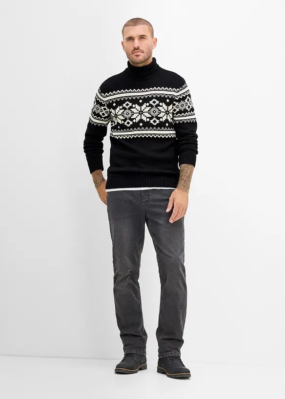 Maglione norvegese a collo alto in puro cotone, bonprix