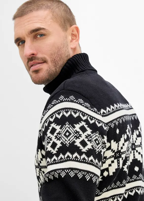 Maglione norvegese a collo alto in puro cotone, bonprix