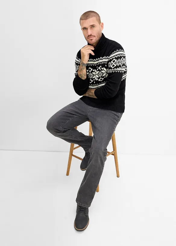 Maglione norvegese a collo alto in puro cotone, bonprix
