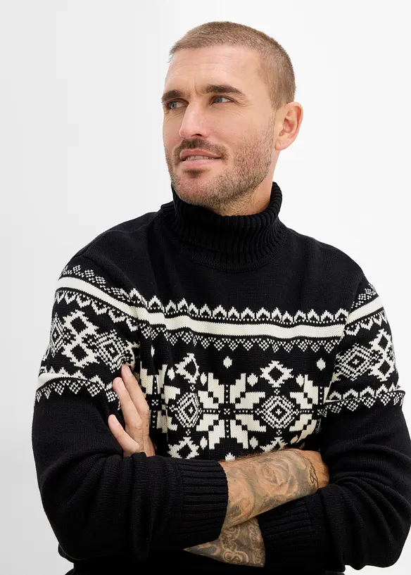 Maglione norvegese a collo alto in puro cotone, bonprix