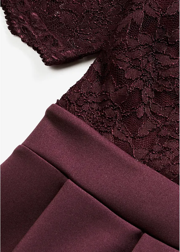 Abito da cocktail in morbido tessuto effetto neoprene con pizzo, bonprix