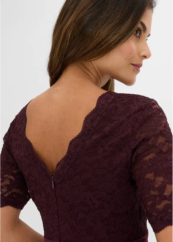 Abito da cocktail in morbido tessuto effetto neoprene con pizzo, bonprix
