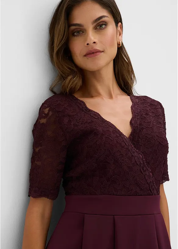 Abito da cocktail in morbido tessuto effetto neoprene con pizzo, bonprix